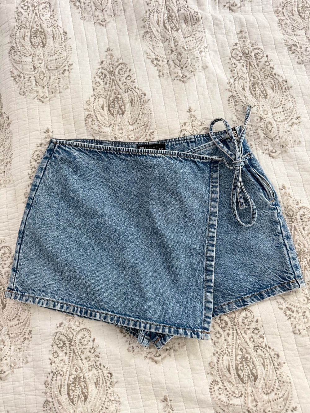 ASOS Light Blue Denim Wrap Skort with Tie Waist